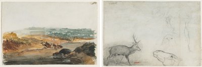 Landskap (rekto); Studier av dyr (verso) av Antoine Louis Barye