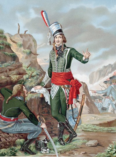 François Séverin Marceau-Desgraviers (1769-1896) Französischer Revolutionssoldat: Republikanische Armee von La Vendée: kämpfte bei Fleurus, Mainz, Mannheim und Koblenz. Schwer verwundet in Altenkirchen. Chromolithografie nach Gemälde. von Antoine Louis Francois (after) Sergent-Marceau