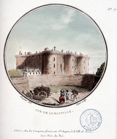 Utsikt over Bastillen før revolusjonen - i "" Pittoresk utsikt over hovedbygningene i Paris"" av sersjant av Antoine Louis Francois Sergent Marceau