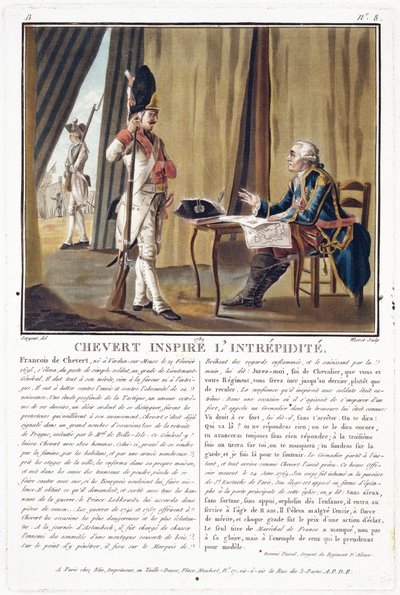 Francois Chevert (1695-1769) inspirerer mot, gravert av Jean Baptiste Morret (fl.1790-1820), 1789 av Antoine Louis Francois Sergent-Marceau