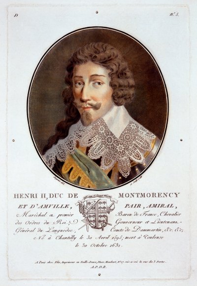 Henri II, Duc de Montmorency et dAmville, fra Portretter av store menn, berømte kvinner og minneverdige motiver i Frankrike, gravert og trykt i farger, utgitt av Pierre Blin, 1786-92, Paris (ca. av Antoine Louis Francois Sergent-Marceau