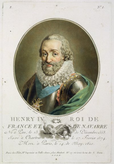 Portrett av Henri IV, konge av Frankrike og Navarre (1553-1610) gravert av Ride av Antoine Louis Francois Sergent Marceau