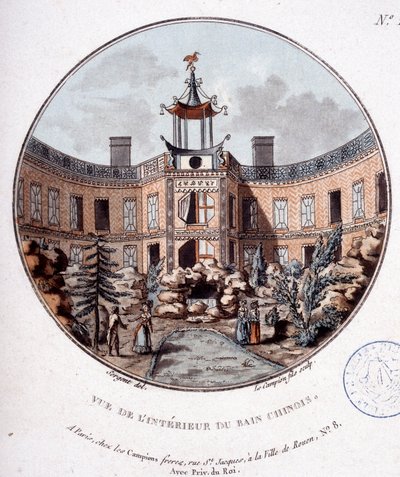 Utsikt over det indre av det kinesiske badet, Paris. I prittoresque utsikt over hovedbygningene i Paris av sersjant av Antoine Louis Francois Sergent Marceau