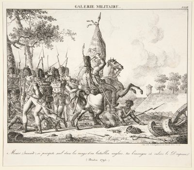 Menier (Hussar) kaster seg alene inn i linjen til en engelsk bataljon, dreper fenriken og fanger flagget (Druten, 1795) av Antoine Pierre Mongin