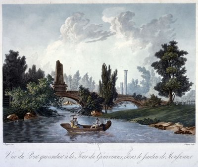 Bro til Tour du Gouverneur i Parc Monceau, gravert av Chapuy (akvatint) av Antoine Pierre after Mongin