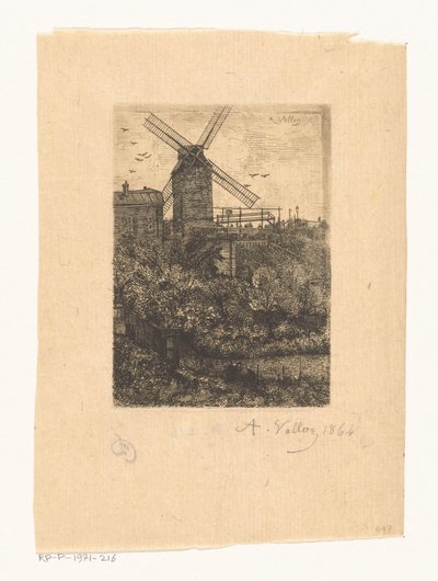 Utsikt over Moulin de la Galette i Montmartre av Antoine Vollon (signed by artist)
