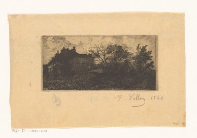 Landskap med hus bak gjerde og trær i forgrunnen av Antoine Vollon (signed by artist)