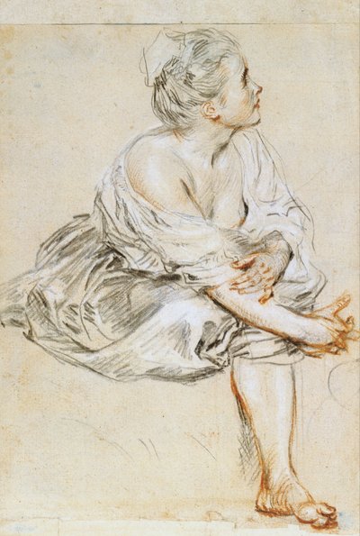 Sittende ung kvinne av Antoine Watteau