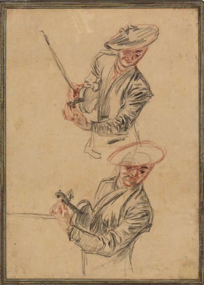To studier av en fiolinist som stemmer instrumentet sitt av Antoine Watteau