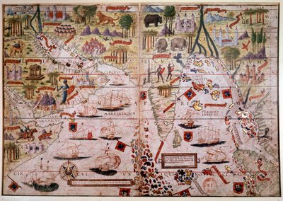 Indes portugisiske nautiske atlas. Side av Atlas Miller-manuskriptet laget i 1519 av Pierre og Georges Reinel, Lopo Homem (kartografer) og Antoine de Hollande (miniaturist). Det 16. århundre. Paris, B N. av Antoine de Hollande