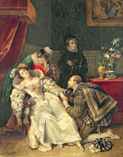Mary Queen of Scots (1542-87) (wc på papir) av Antoinette Cecile Hortense Lescot Haudebourt