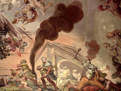 The Triumph of Peace Over War, detalj av soldater som plyndrer et tempel, fra taket i hovedsalen av Anton Agelo Bonifazi