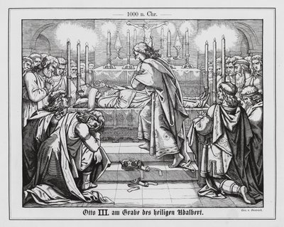 Den hellige romerske keiseren Otto III ved graven til St. Adalbert av Praha (gravering) av Anton Dietrich