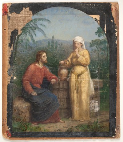 Oljeskisse av Jesus og den samaritanske kvinnen ved brønnen av Anton Dorph