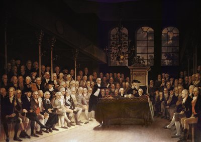 William Pitt henvendte seg til Underhuset om den franske krigserklæringen 1793 av Anton Hickel