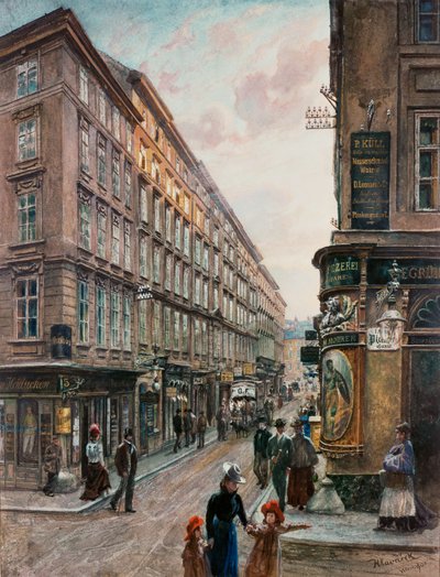 Spiegelgasse i sentrum av Wien (vannfarge) av Anton Hlavacek