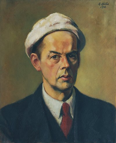 Selvportrett med hvit hette av Anton Hula