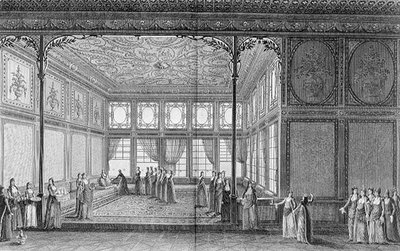 Interiør i en salong i Topkapi-palasset til Sultana Hadidge, søster til Selim III av Anton Ignaz (after) Melling