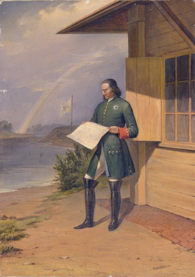 Peter I på bredden av elven Neva, 1843 av Anton Ivanovich Ivanov