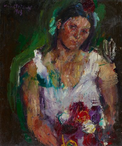 Kunstnerens kone med blomster av Anton Kolig