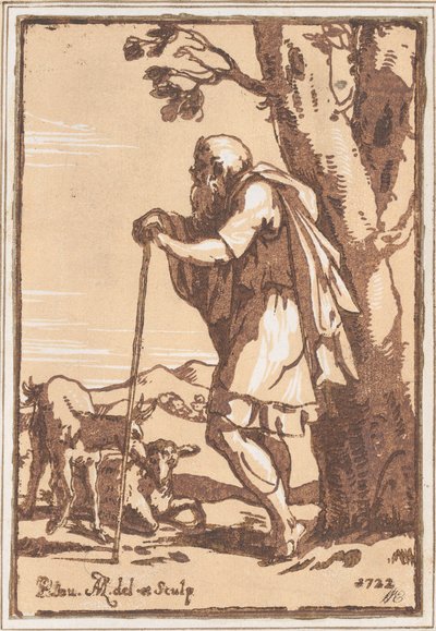 Eldre hyrde som lener seg på en stav, 1722. av Anton Maria Zanetti