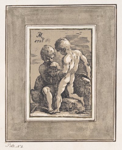 To barn som leker med et lam, 1725. av Anton Maria Zanetti