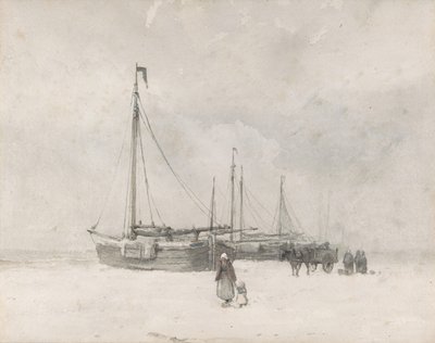 Fiskebåter på stranden om vinteren, midten til slutten av 1800-tallet. av Anton Mauve