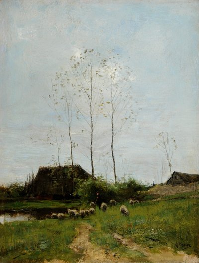Landskap med gjeter og sau (olje på lerret) av Anton Mauve