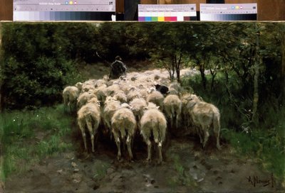 Sauer i skogen. Sauer i skogen. Gjeter med en storfeflokk sett bakfra. Maleri av Anton Mauve (1838-1888). Olje på lerret. nederlandsk maleri. Pushkin Museum of Fine Arts, Moskva av Anton Mauve
