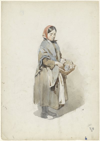 Stående kvinne med hodeskjerf og kurv av Anton Mauve
