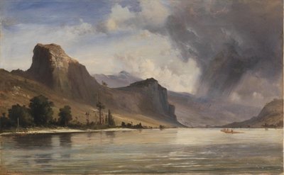 Kystlandskap med fjell. En storm under brygging av Anton Melbye