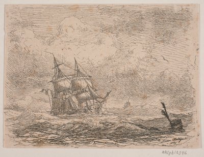En brigg i grov sjø av Anton Melbye