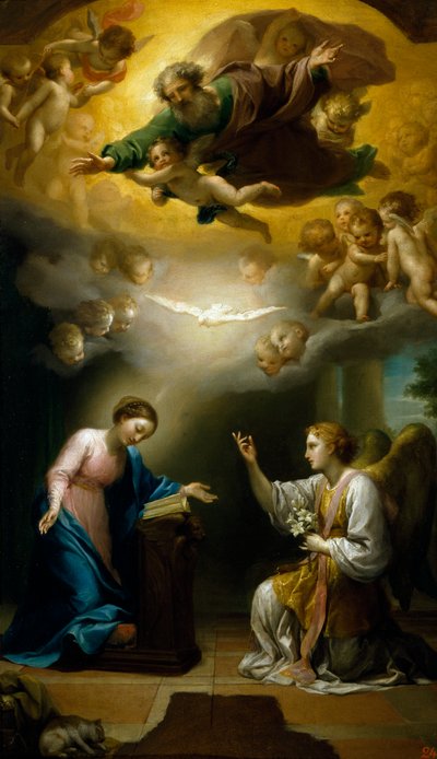 Annunciation, av Anton Raphael Mengs, Circa 1767, olje på lerret av Anton Raphael Mengs