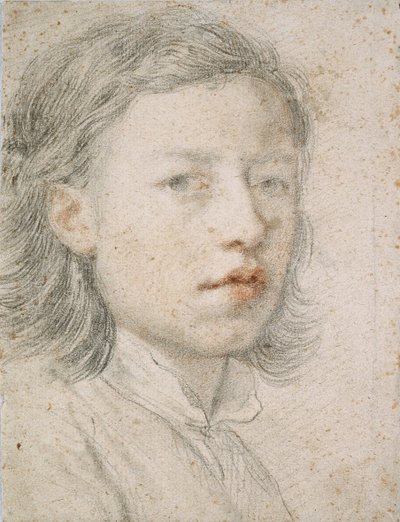Selvportrett - Verk av Anton Raphael Mengs (1728-1779), sangvinsk og kritt på papir (26,1 x 20,2 cm) av Anton Raphael Mengs