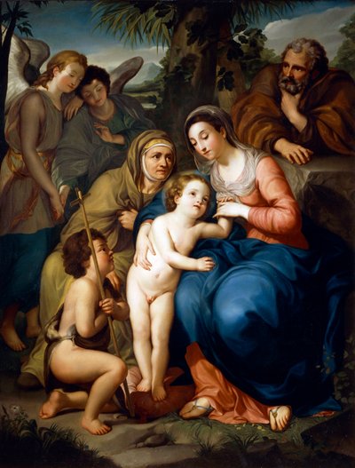 Den hellige familie med Saint Elizabeth, Saint John the Baptist og to engler, av Anton Raphael Mengs av Anton Raphael Mengs