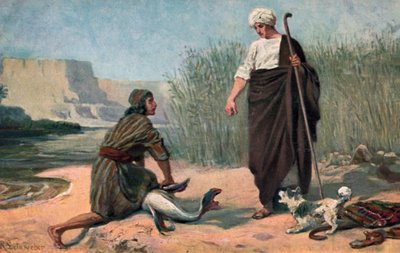 Tobias og engelen (farge litho) av Anton Robert Leinweber