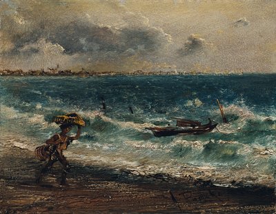 Fiskergutt på strandstranden av Anton Romako