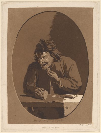 En bonde som spiser av Anton Spreng after Adriaen Brouwer; published by Joseph Eder