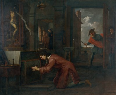 Saint Francis mottar ordren fra korsfestet i Saint Damian om å reparere Guds hus av Antoni Viladomat Y Manalt
