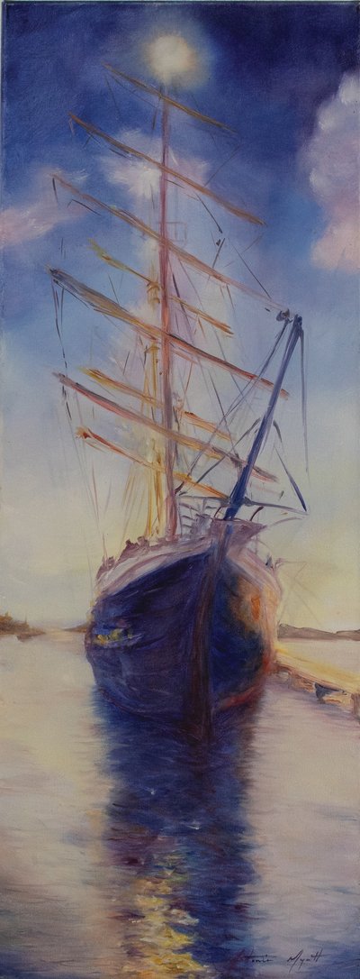 Tenacious in Antigua bay, 2008 (olje på lerret) av Antonia Myatt