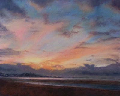 Whispery clouds Devon, 2022 (olje på lerret) av Antonia Myatt