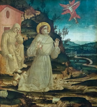 St Francis av Assisi mottar stigmata (tempera på trepanel) av Antoniazzo (workshop of) Romano