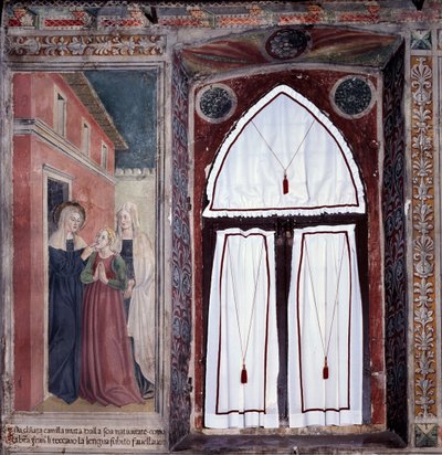 Livet til St. Francesca Romana : Camilla, en døvstum blir helbredet av helgenen (Fresco av Antoniazzo Romano