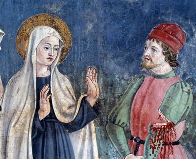 Livet til St. Francesca Romana: Da St John Lateran kommer tilbake, helbreder helgenen en mann med en avkuttet arm, detalj (Fresco av Antoniazzo Romano