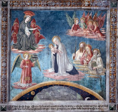 Livet til St. Francesca Romana: Flere ganger i ekstase mottok Francesca det hellige barnet fra Jomfruen (Fresco av Antoniazzo Romano