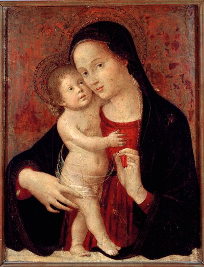 Jomfru og barnemaleri på tre av Antonio Aquili dit Antoniazzo Romano (aktiv rundt 1461-1508) Søn. 46x37 gener, Galleria di Palazzo Bianco av Antoniazzo Romano
