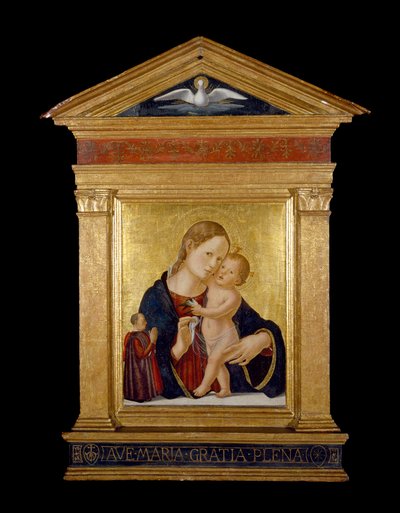 Jomfru og barn med giver, ca. 1480 (tempera og bladgull på panel) av Antoniazzo Romano