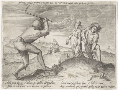 Utjevning av landet Dyrking av korn (serietittel) av Antonie Wierix (II) (possibly)