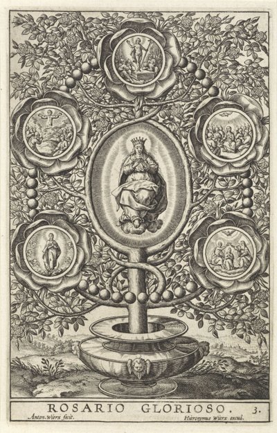 Fem strålende mysterier Rosario Glorioso (tittel på objekt) Femten Mysteries of the Rosery (serietittel) av Antonie Wierix (II)