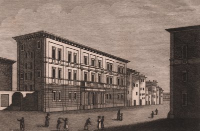 Utsikt over Episcopal Palace i Pistoia, Toscana, Italia, kobberstikk av Antonio Morghen (1788-1853), ca. 13x9,5 cm av Antonio (1788 1853) Morghen